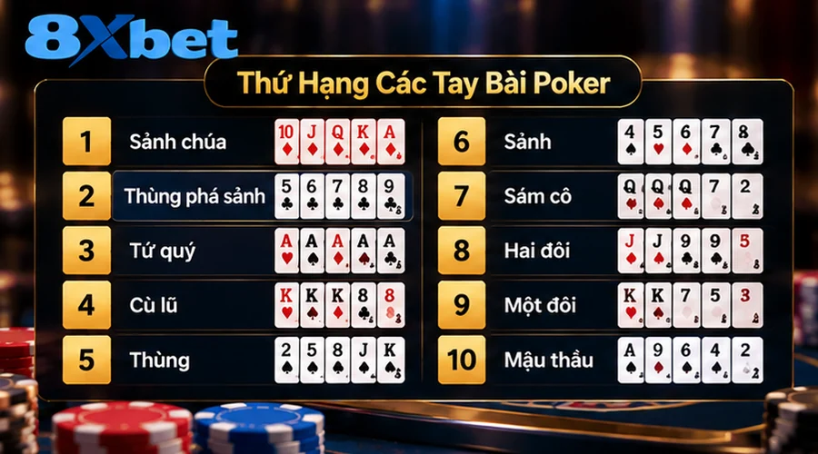 Bảng thứ hạng các tay bài trong Poker